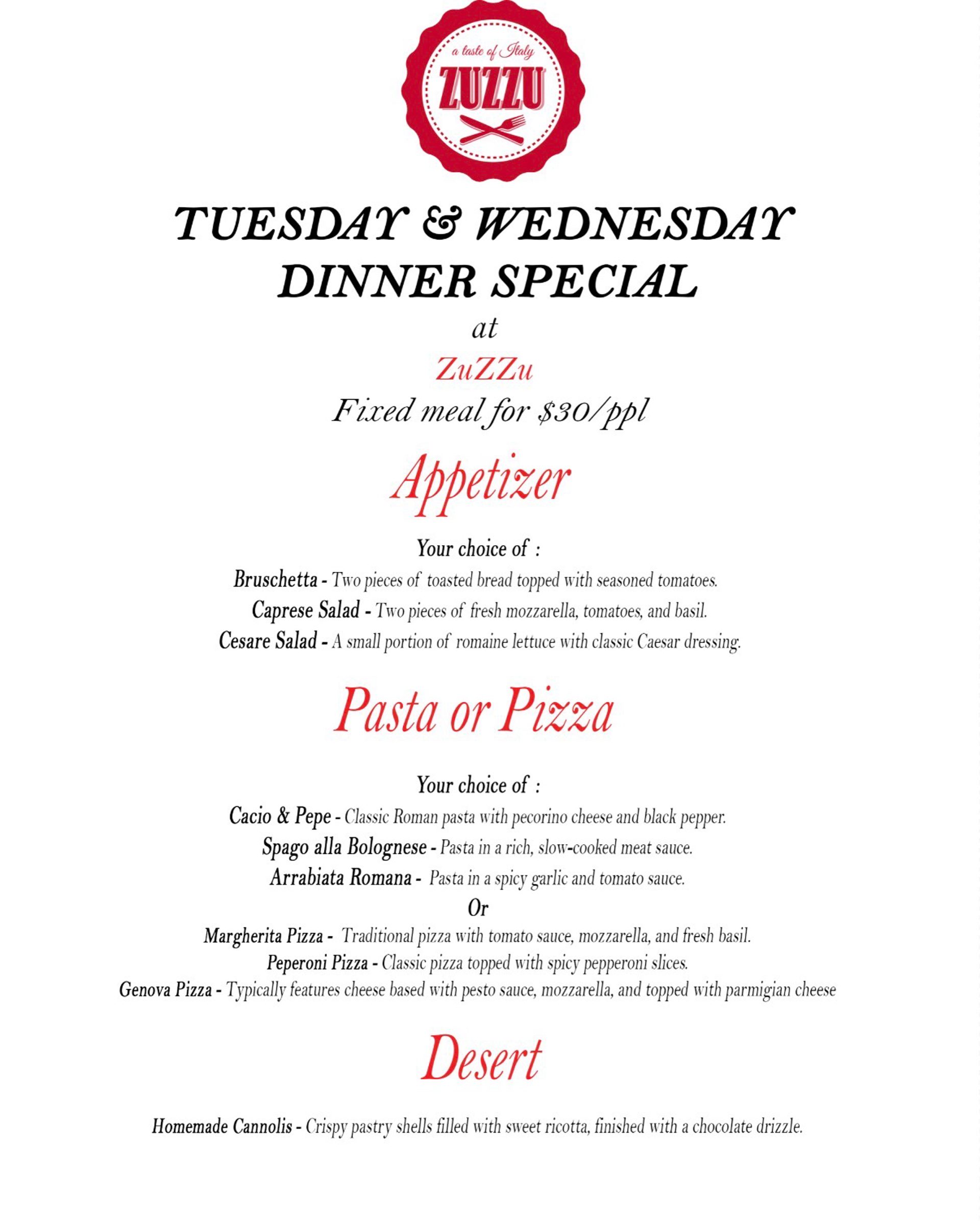 Happy Tuesday & Wednesday at ZuZZu